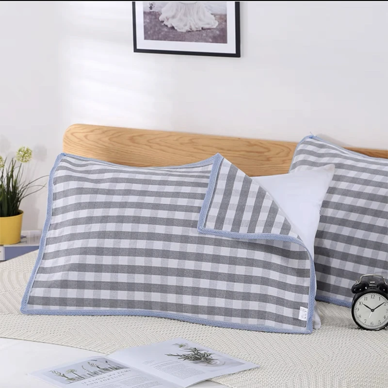 灰小格-色织老粗布枕巾一对装双人50X80加厚防滑吸汗舒适通用