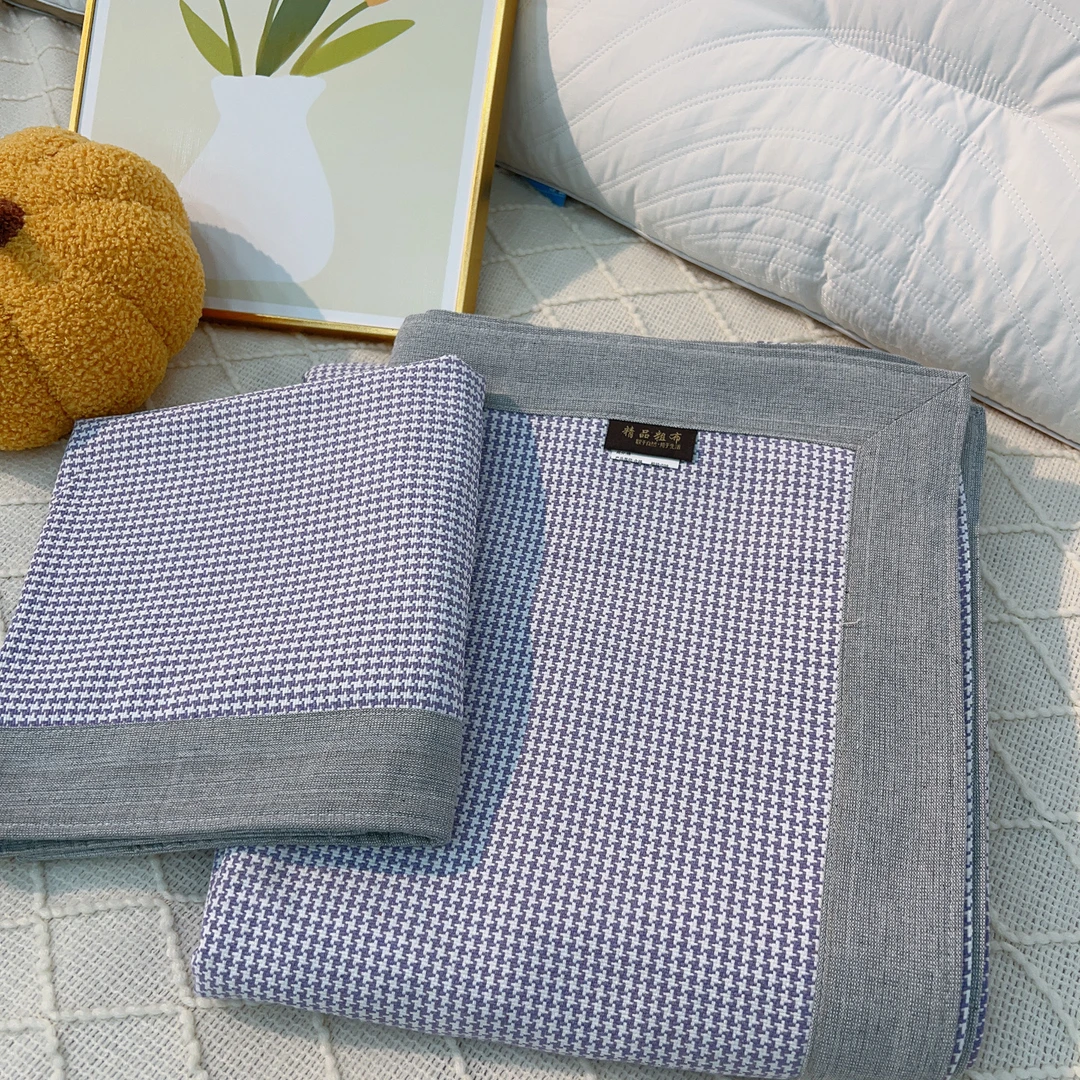 小千鸟紫加厚纯棉色织老粗布包边凉席三件套纯手工