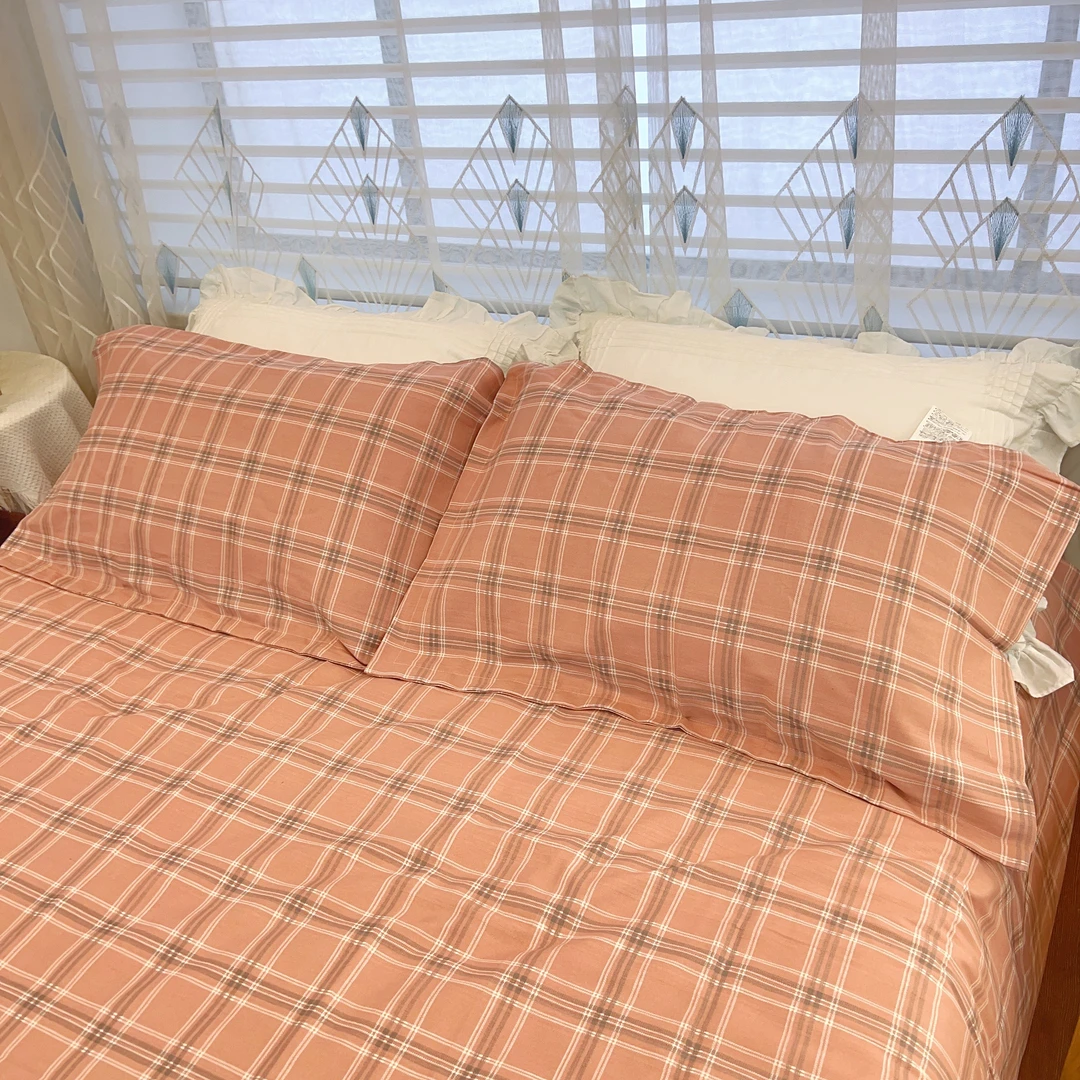 【若兰-豆沙粉】纯棉枕套一对装48X74