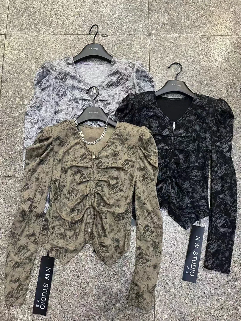 小码ins辣妹小众设计感墨染上衣