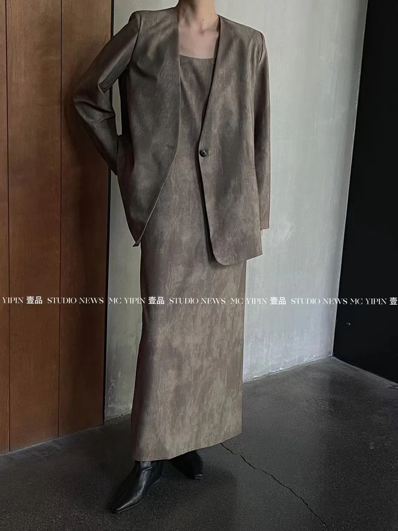 小码法式高级感墨染吊带裙套装