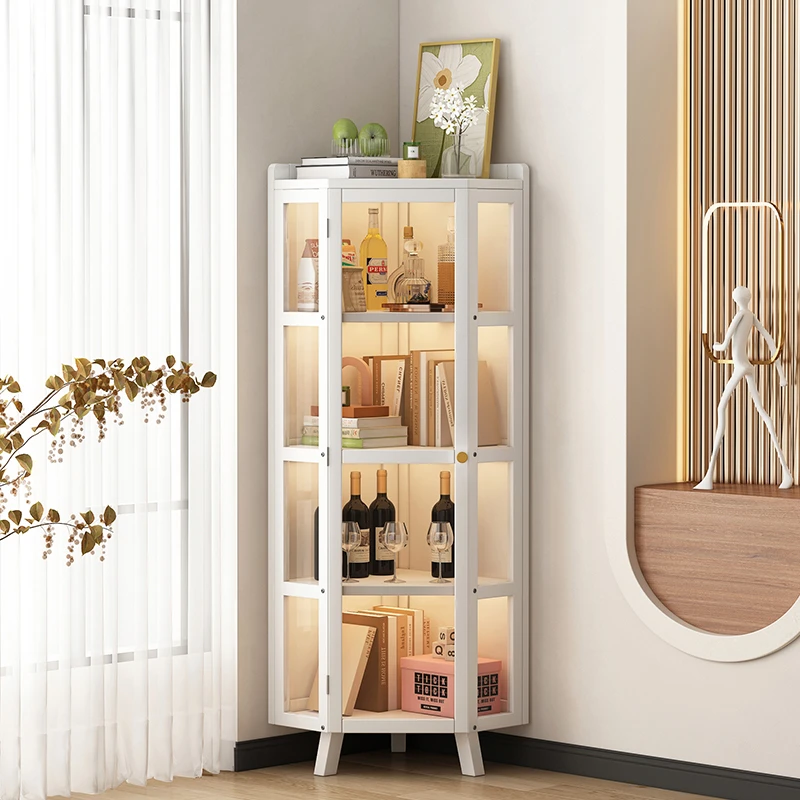 置物架落地轻奢储物柜客厅家用亚克力简约防尘置地式转角收纳架子