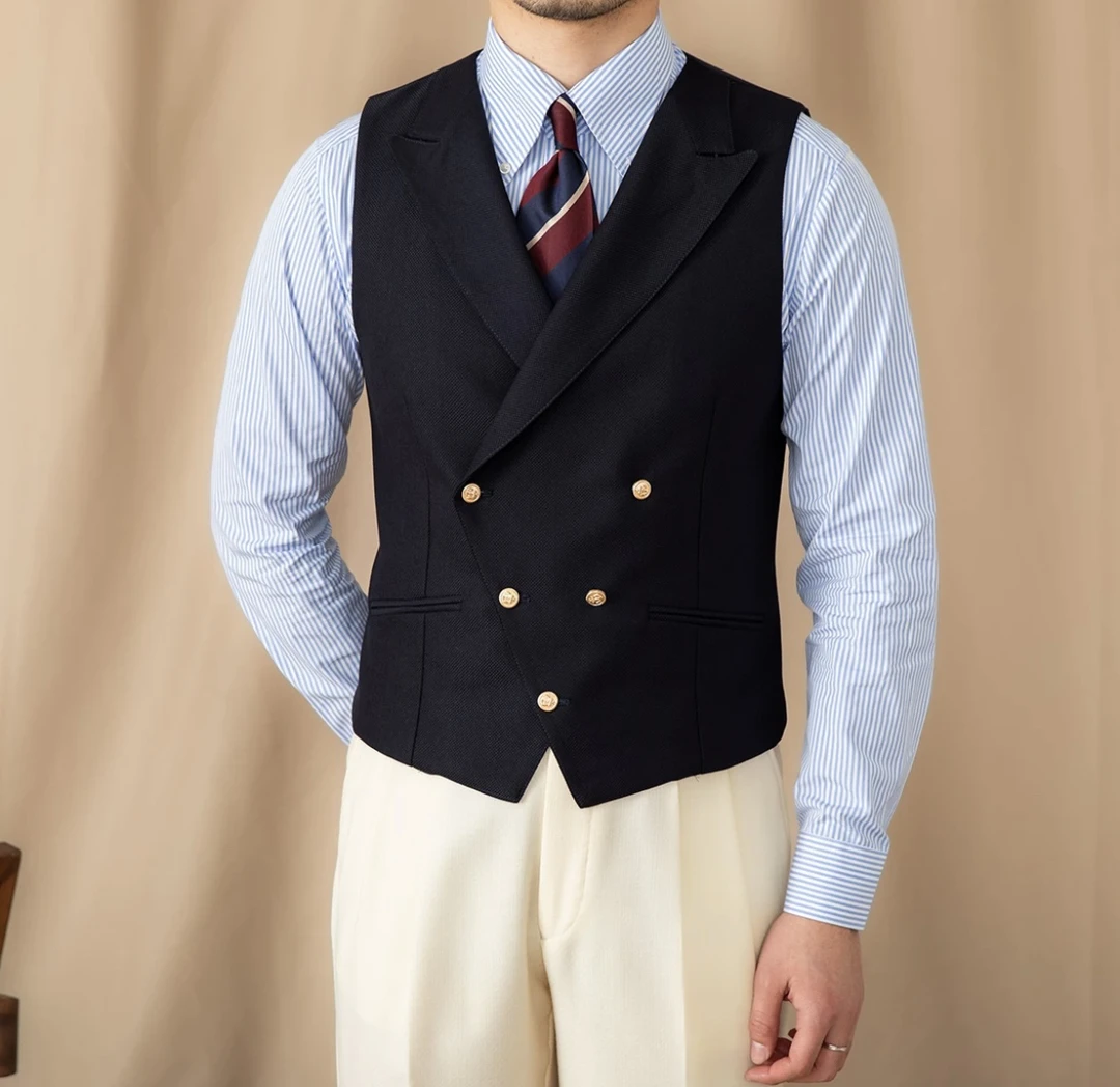 【马甲】男士修身百搭2025时尚双排扣英伦枪驳领西服休闲坎肩英式