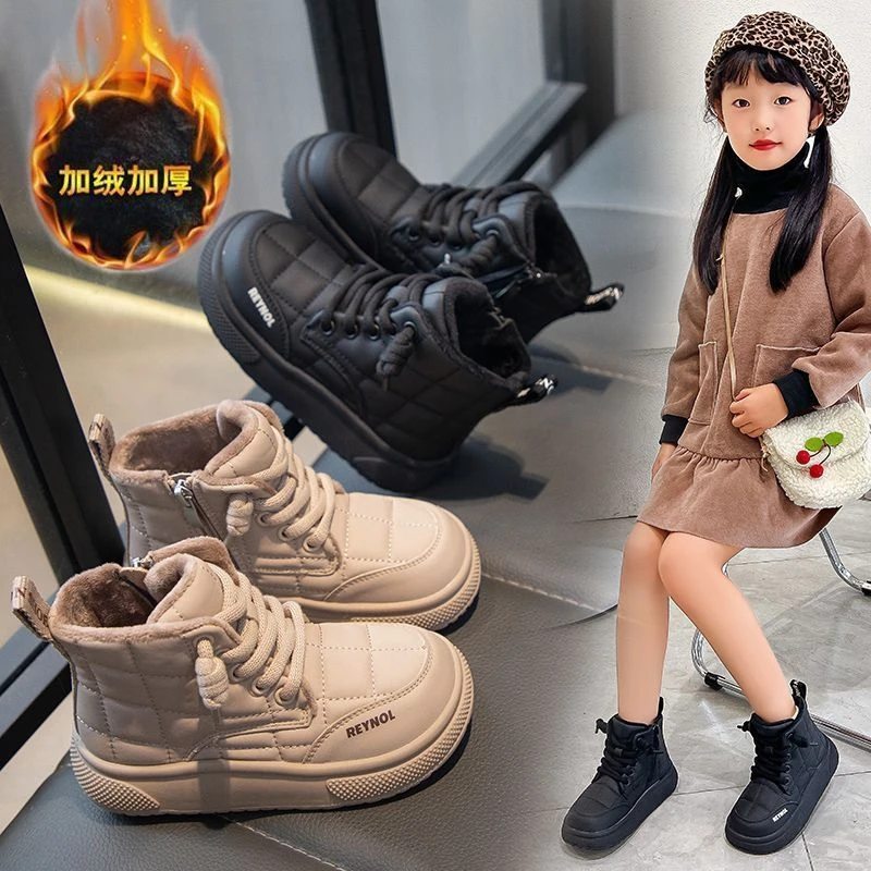 女童英伦风回力瑞子2023秋冬新款二棉鞋子儿童加绒短靴雪地靴防滑