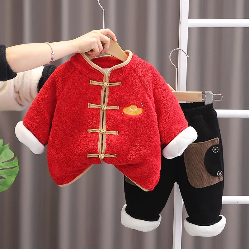 男童秋冬装拜年服套装儿童唐装中国风中小童加绒加厚新年装两件套