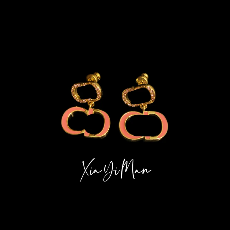 铜合金耳饰 【夏一曼】 甜美 粉色字母 耳环