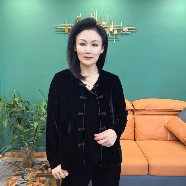 中国风春季上衣提花长袖桑蚕丝盘扣中式时尚简约盘扣百搭外套（娜）