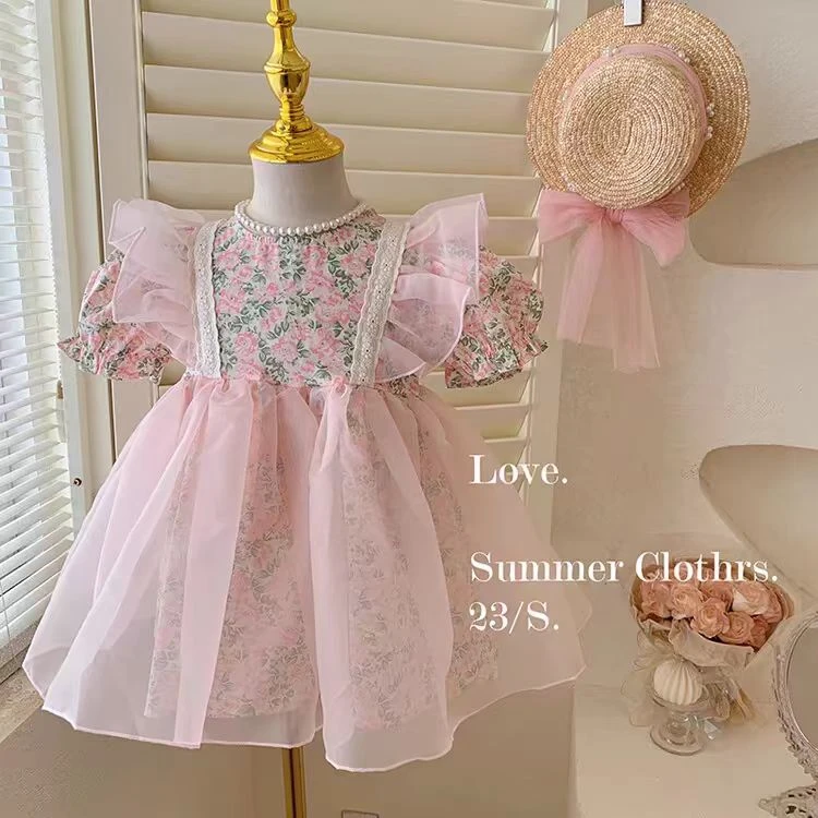 女孩碎花公主裙2024新款夏天韩版泡泡袖女宝宝洋气夏季韩版连衣裙