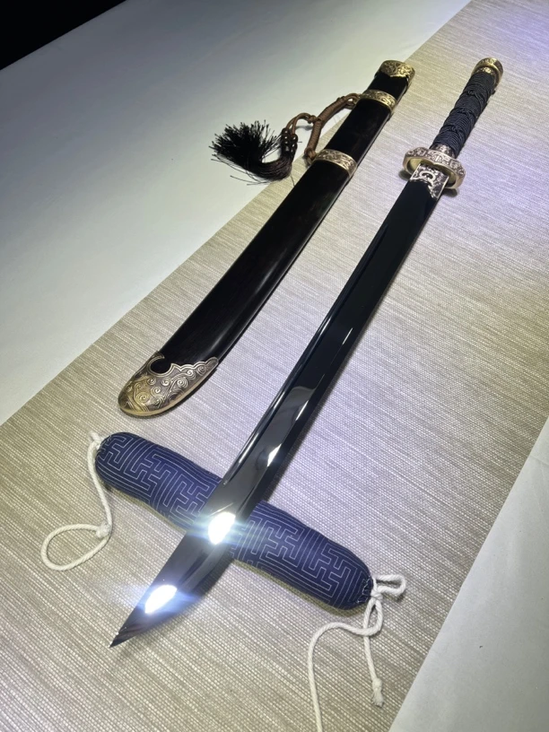 黑金古刀万目镜面研磨t10钢烧刃手工研磨黑檀木纯铜装未开刃