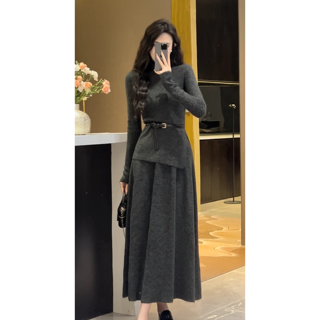 【云海】秋冬新款慵懒风气质休闲软糯毛衣针织衫半身裙时尚两件套装