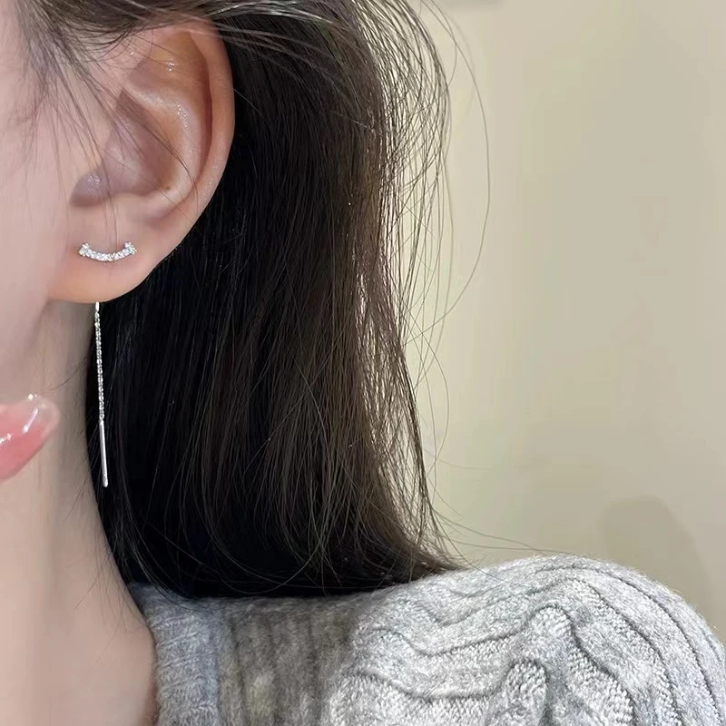 铜合金合成锆石耳饰 925银针微笑耳线简约高级感百搭时尚个性F881