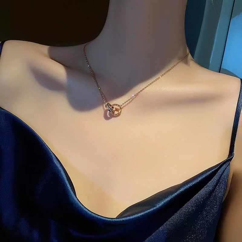 钛钢项链 不掉色环环相扣个性时尚罗马轻奢气质百搭项链女F874