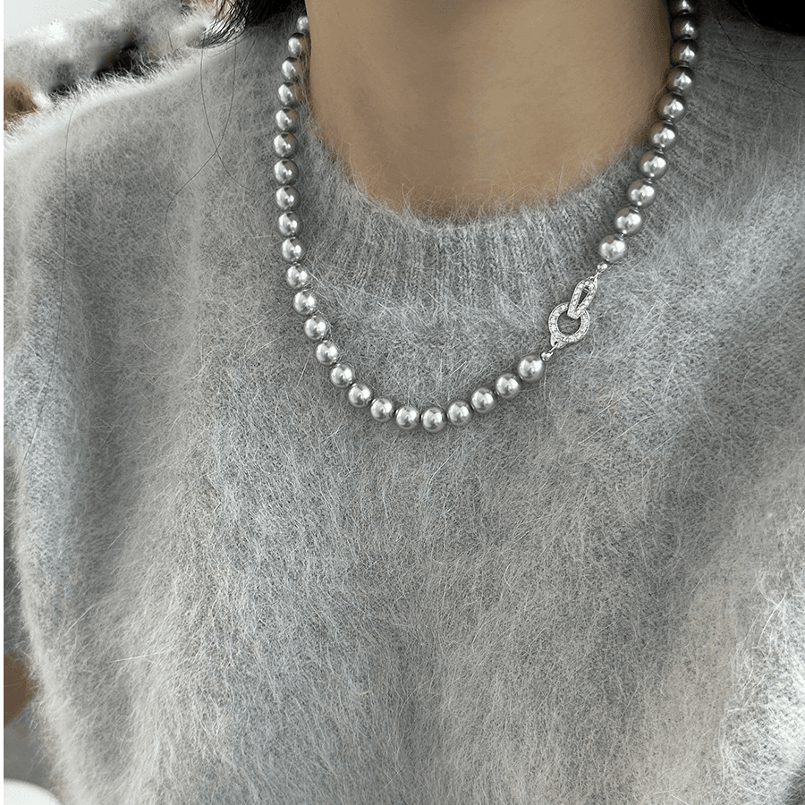 非金属仿珍珠项链 真多嘛高级灰珠项链施家轻奢百搭时尚气质F878