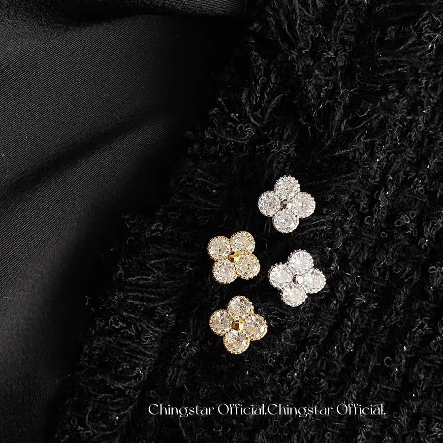 铜合金合成锆石耳饰 迷你四叶草精致耳骨钉小巧睡觉不用摘F440