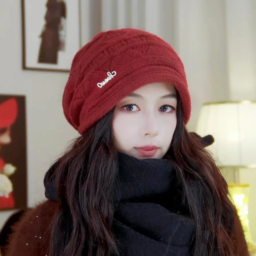 帽子女秋冬针织毛线帽2024爆款包头帽大头围保暖护耳卷边百搭冷帽