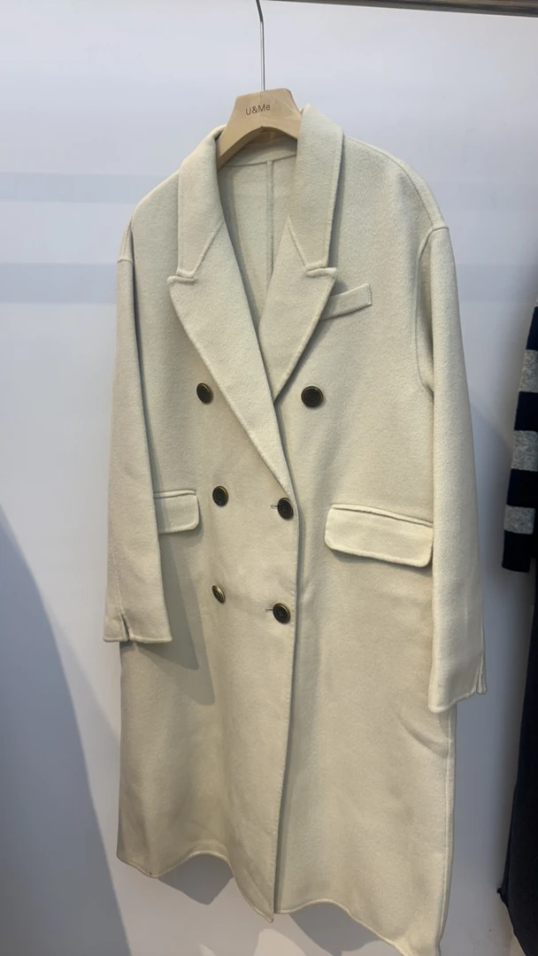 2024秋冬新款学院风双面呢大衣翻驳领双排扣高级感百搭上衣女