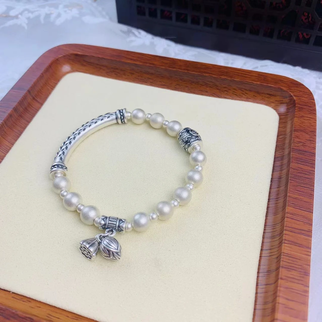 足银手链 鑫九银饰 足银麦穗弯管手链