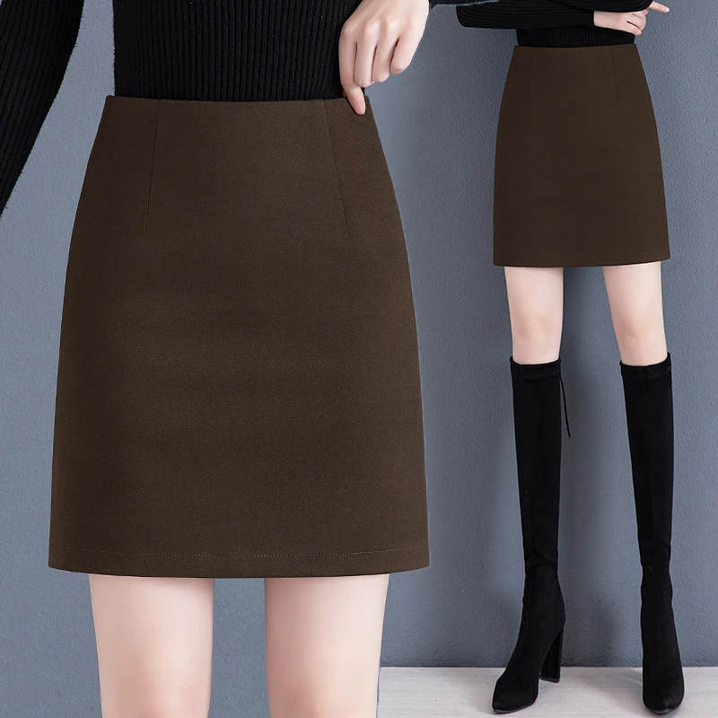 A字裙高腰女春秋冬款2024时尚百搭气质短款显瘦一步裙子半身毛呢