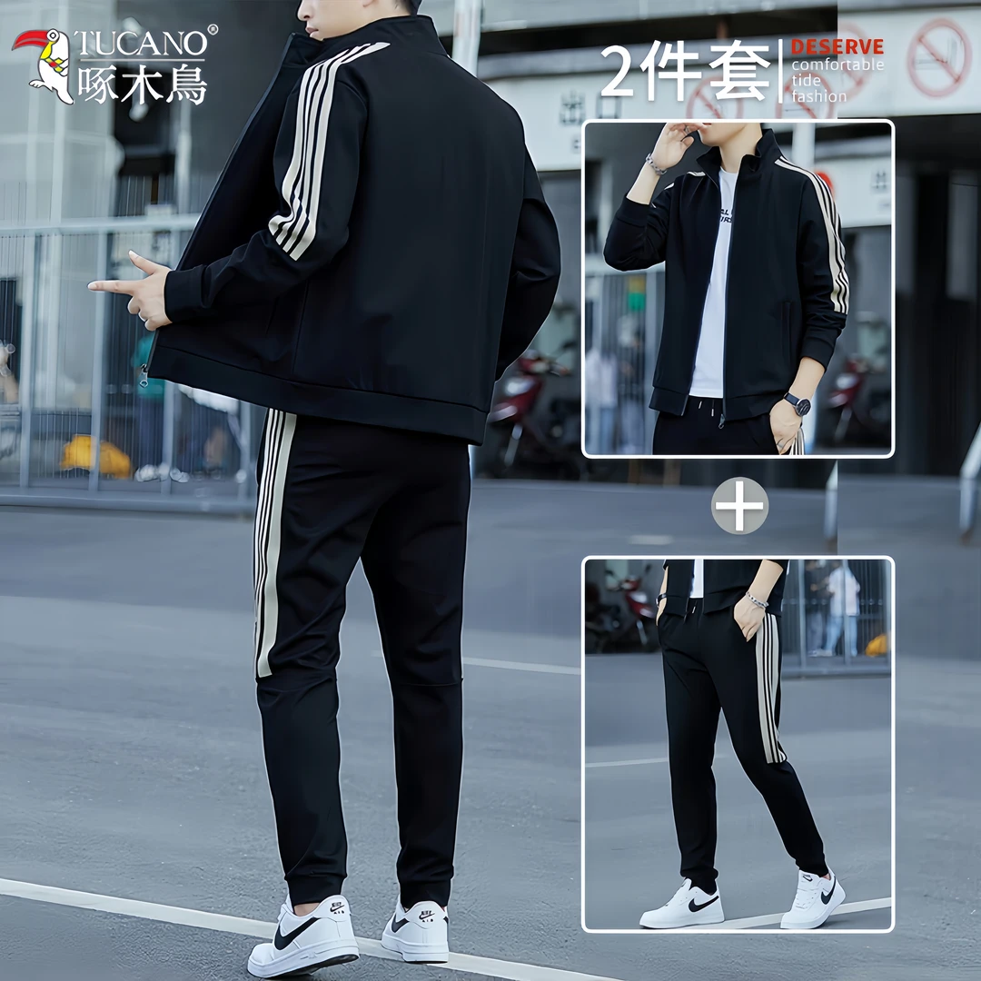 啄木鳥男士运动套装潇洒上新春秋季休闲百搭中年爸爸装夹克两件套