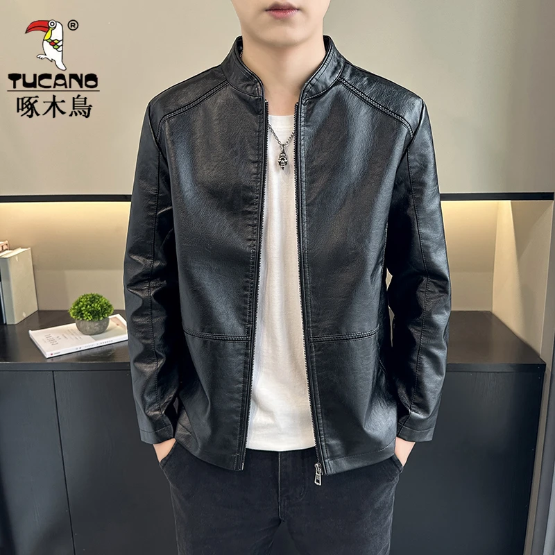 啄木鳥春秋季男士皮衣高级感男女机车服帅气时尚外套休闲皮夹克潮