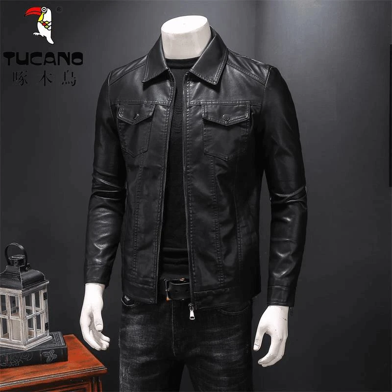 TUCANO/啄木鳥品牌海宁时尚春秋季男士外套翻领痞帅机车夹克皮衣