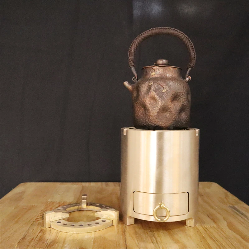黄铜圆柱茶水炉直径15.5cm高18cm炉身厚16mm面板厚10mm重20斤