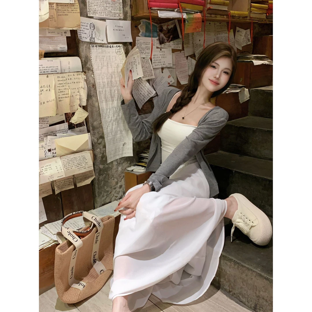 三件套小个子吊带女早春2024新款度假沙滩长裙套装