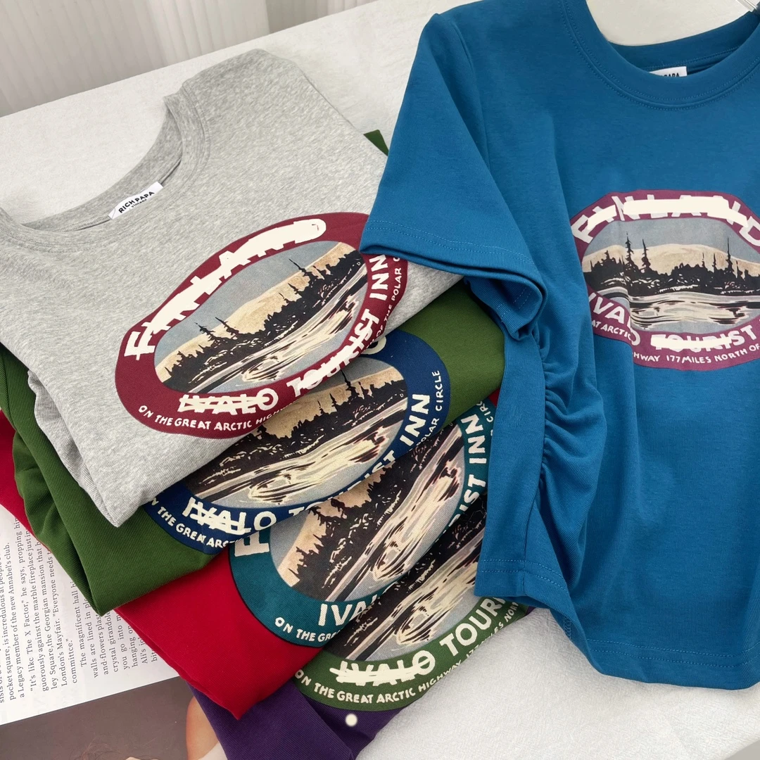 W00625 复古百搭小众短袖T恤女夏季设计感辣妹甜酷短款上衣