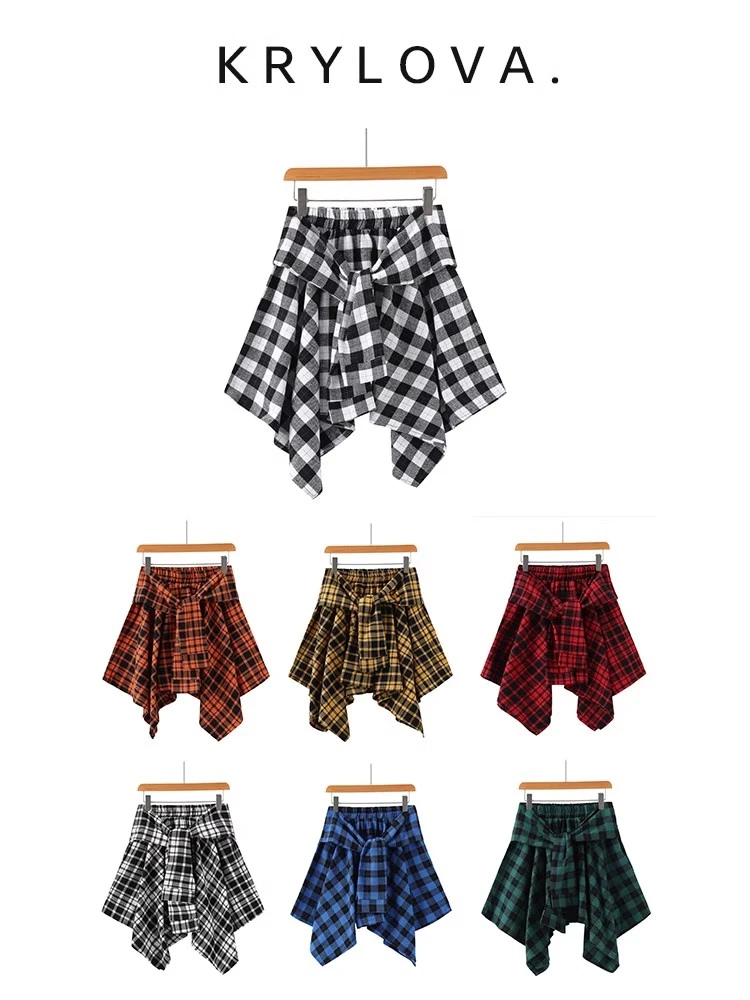 2025夏季全棉格子不规则裙舞蹈松紧裙运动遮跨系带街舞打底神器