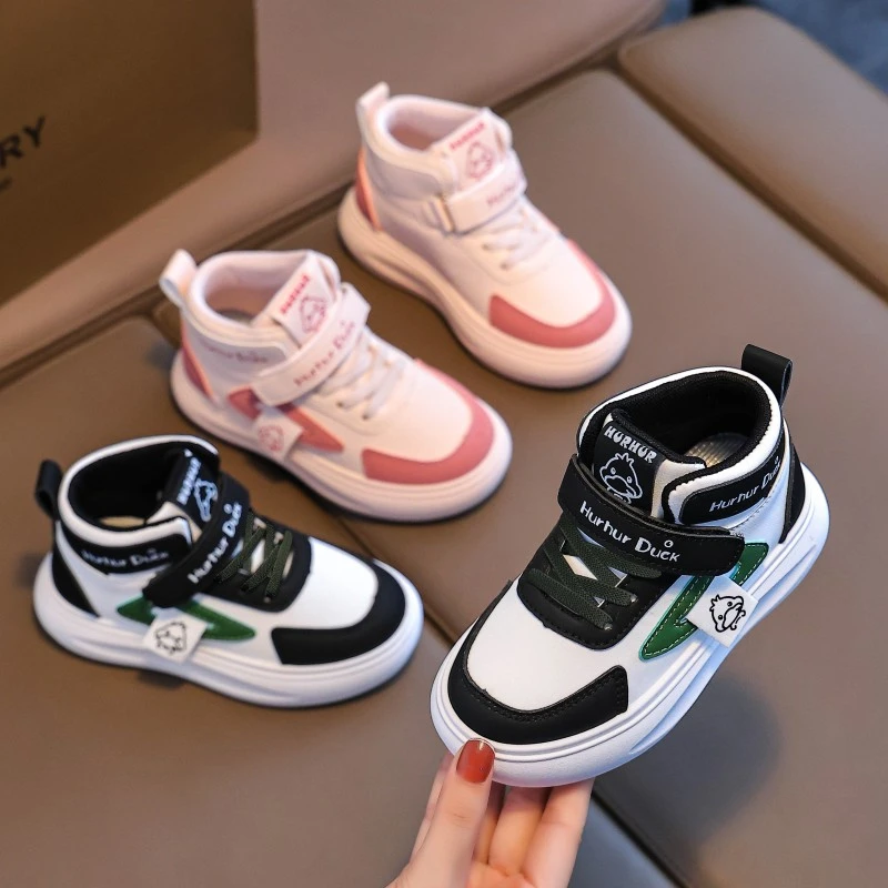 小黄鸭高帮童鞋儿童板鞋女童鞋2025春季加绒款中大童男童运动鞋子