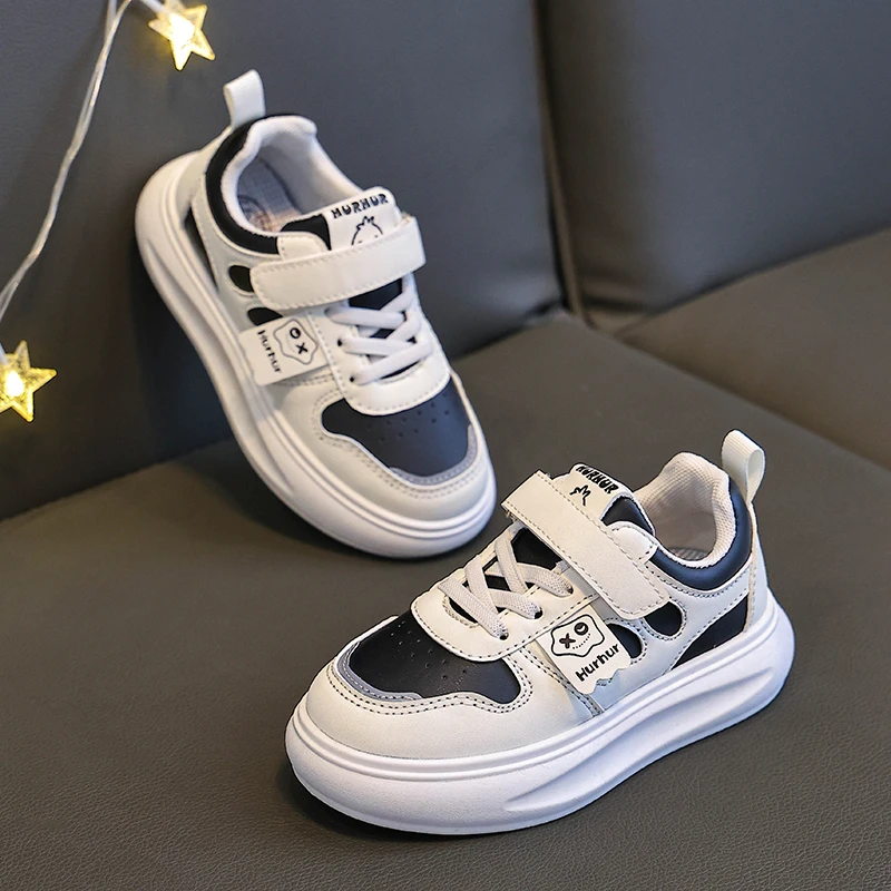 女童鞋子儿童魔术贴休闲运动鞋2025新款春秋季女孩皮面防滑板鞋百