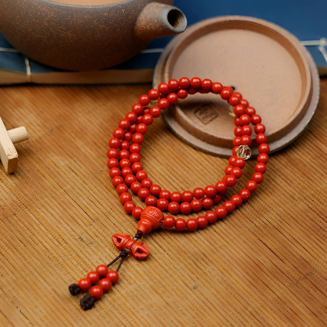 含辰砂工艺品M【畅姐专属】本命年朱砂红砂六字箴言多圈108手串项坠