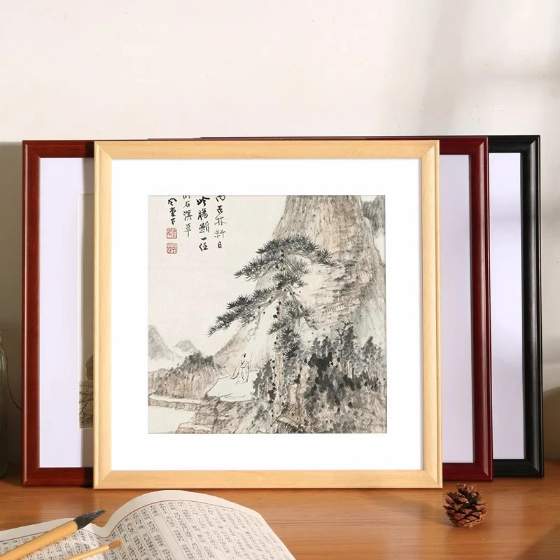 中式实木相框国画山水画装裱外框大尺寸60正方形书法字画挂墙画框