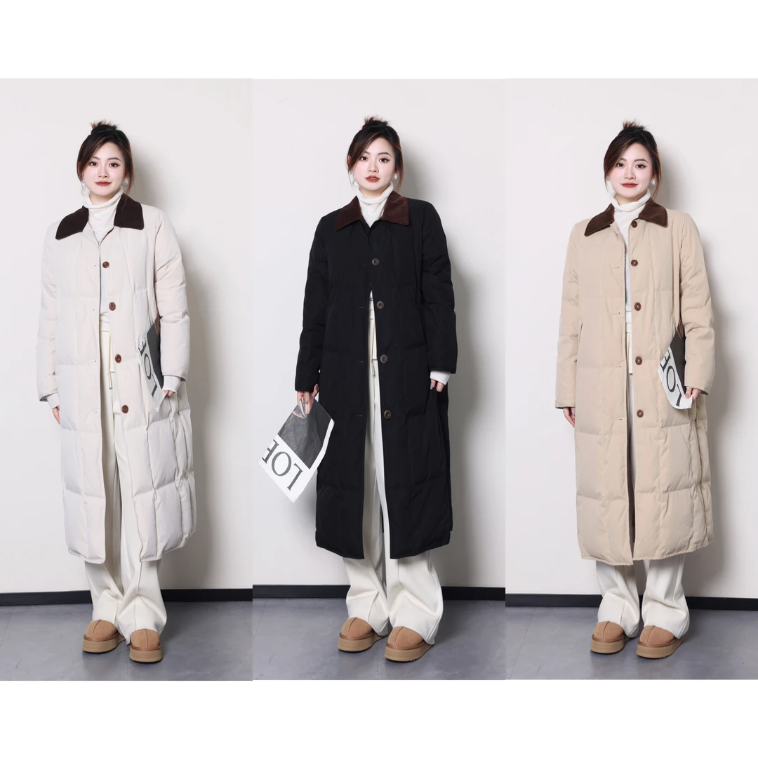 QC杨杨【烘焙面包】微胖大码女冬季保暖撞色长款羽绒服ZY310H61