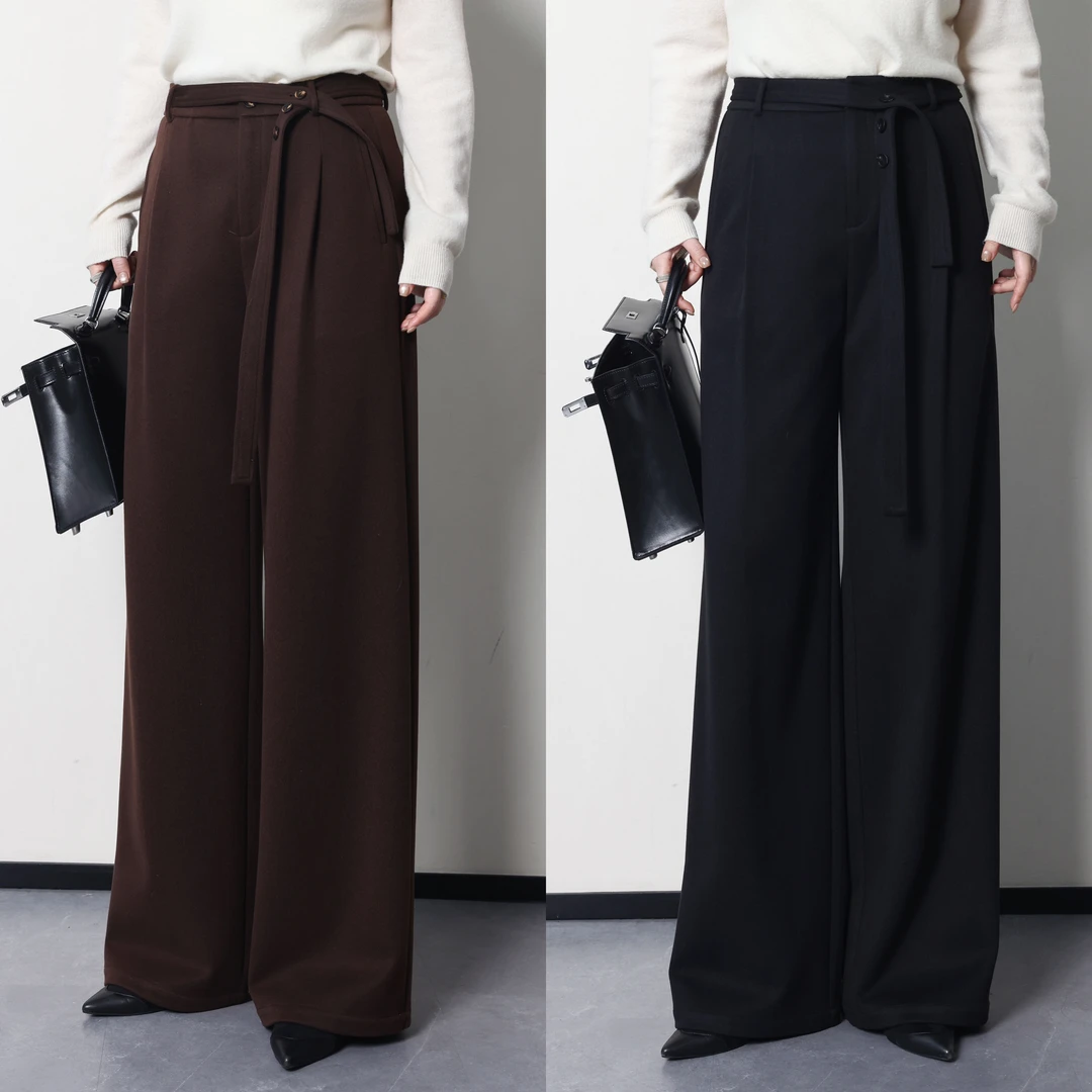 QC杨杨【摩卡毛呢裤】微胖大码女冬气质复古毛呢直筒长裤ZY410L05