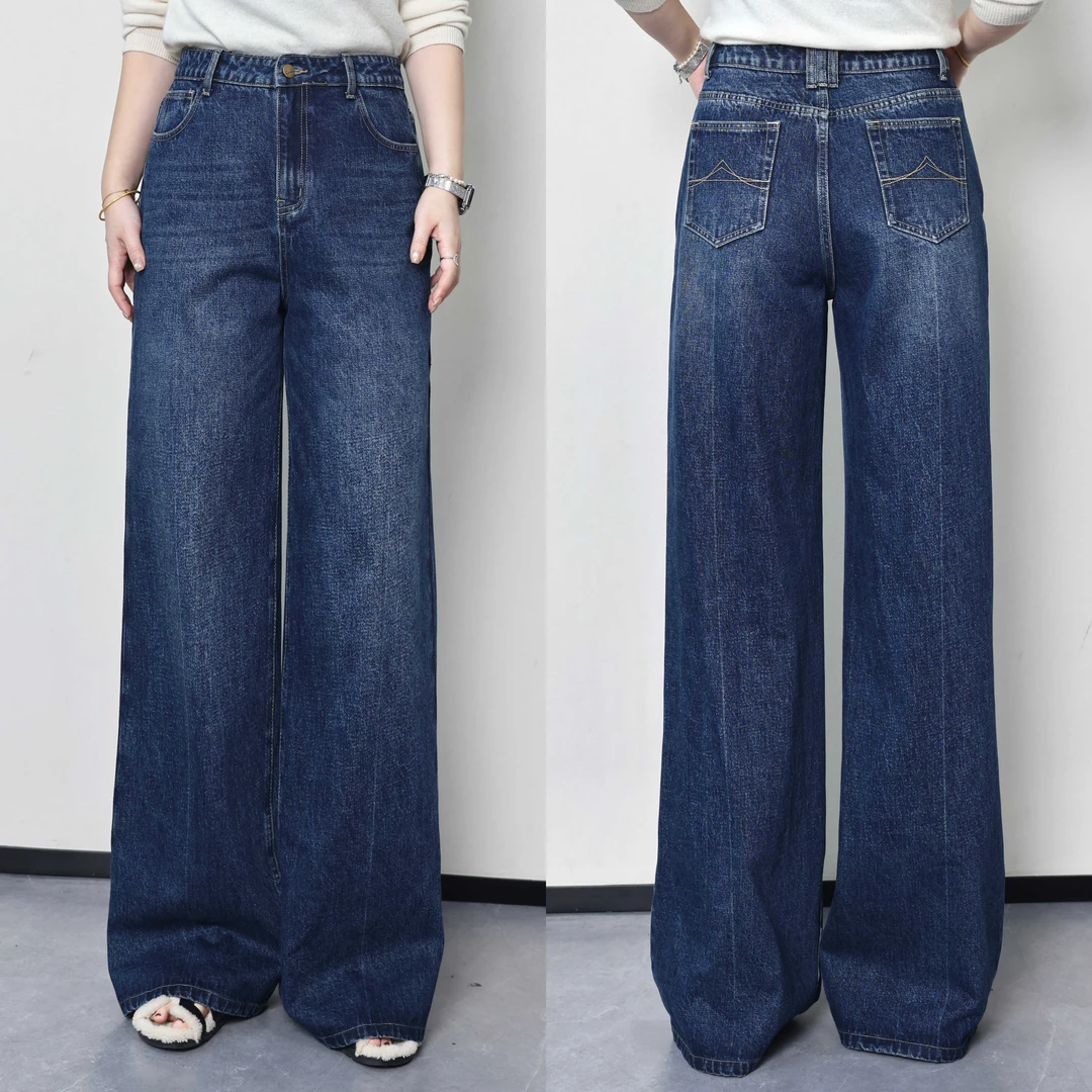 QC杨杨【极简丹宁】微胖大码女简约百搭直筒阔腿牛仔裤ZY409L71