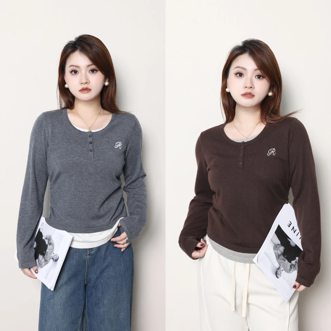 QC杨杨【极简绵柔】微胖大码女冬假两件修身针织上衣ZY407L101