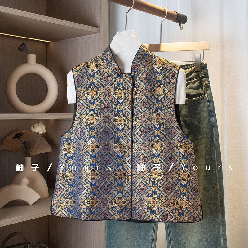 柚子Yours【意阑珊】秋季新品 100桑蚕丝织金宋锦幻彩偏光款马甲