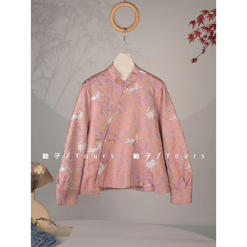 现【猫的日记】秋装新款新中式钱小萍三重纬宋锦斜襟款立领上衣