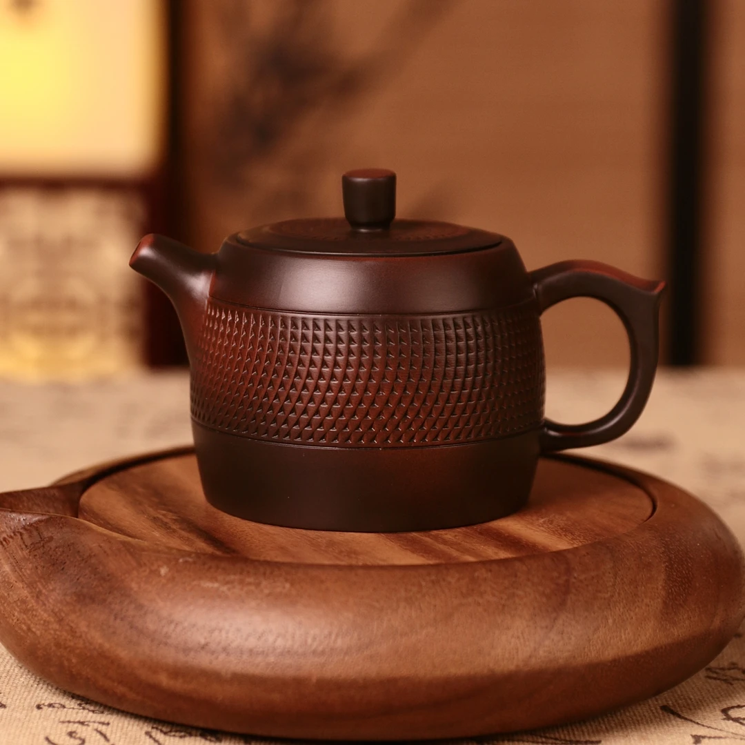 紫陶跳刀井栏壶大容量家用中式纯手工茶壶复古大号陶瓷紫砂壶S
