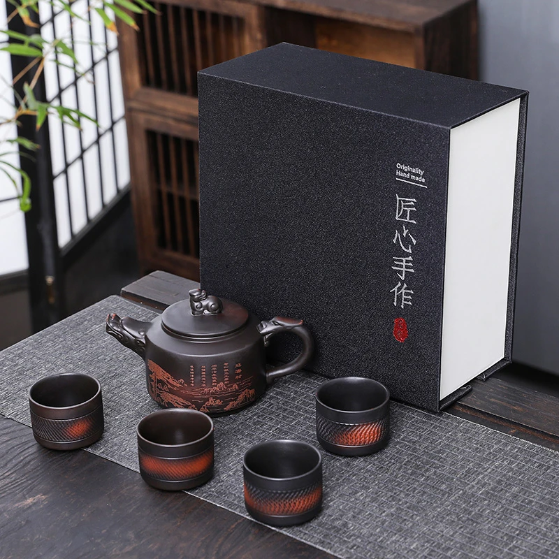 紫陶松龙壶 一壶四杯套装 ZH00208