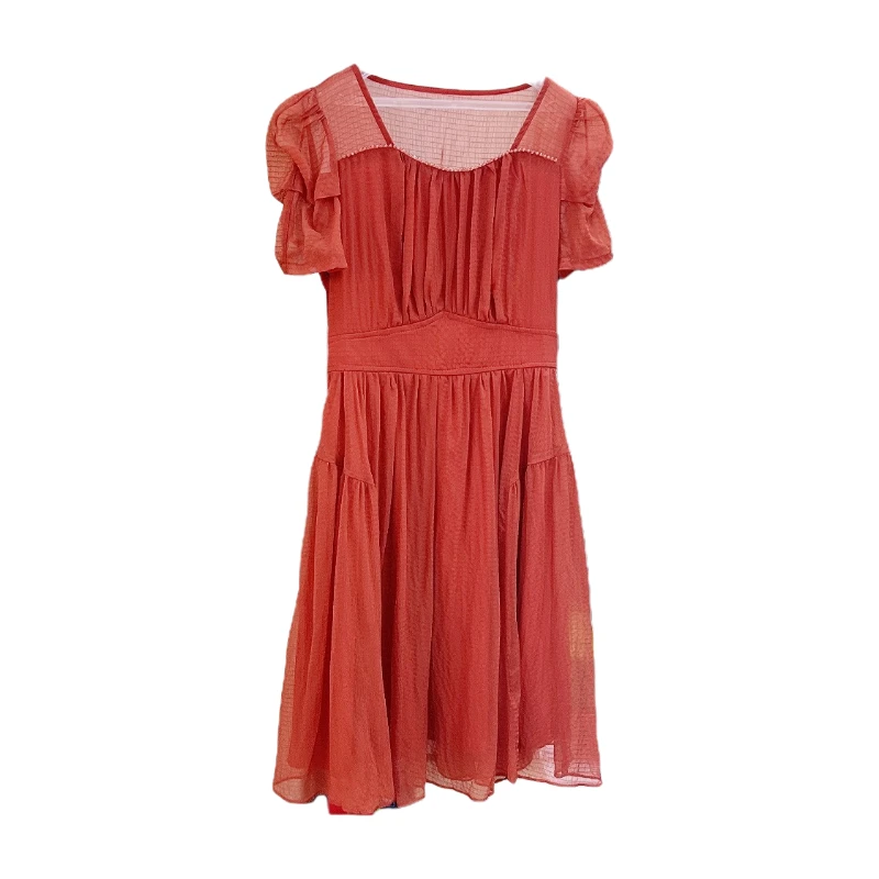 莉丽佳24661款女装夏季短袖方领内衬连衣裙高腰掐褶时尚洋气百搭0