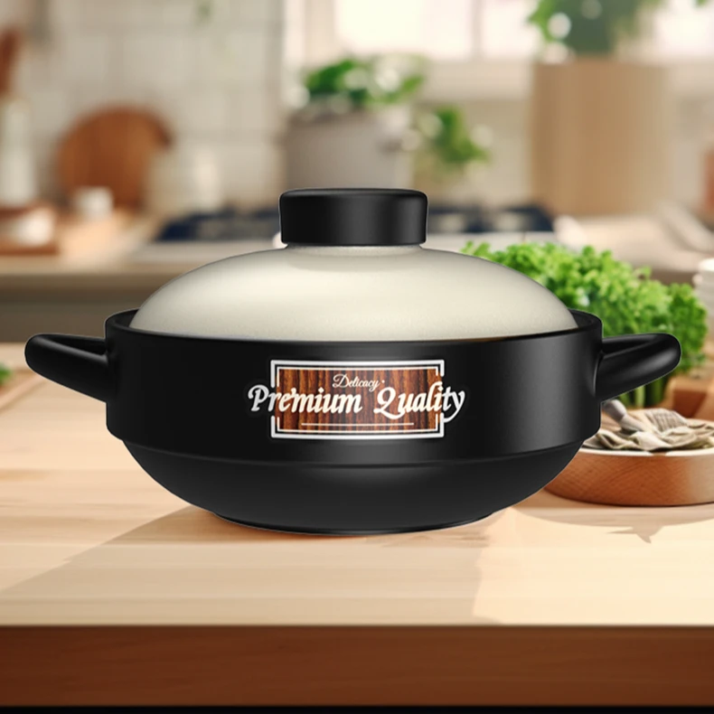 康舒米色盖干烧锅耐热砂锅煲仔饭炖锅炒菜明火大容量陶瓷煲沙锅