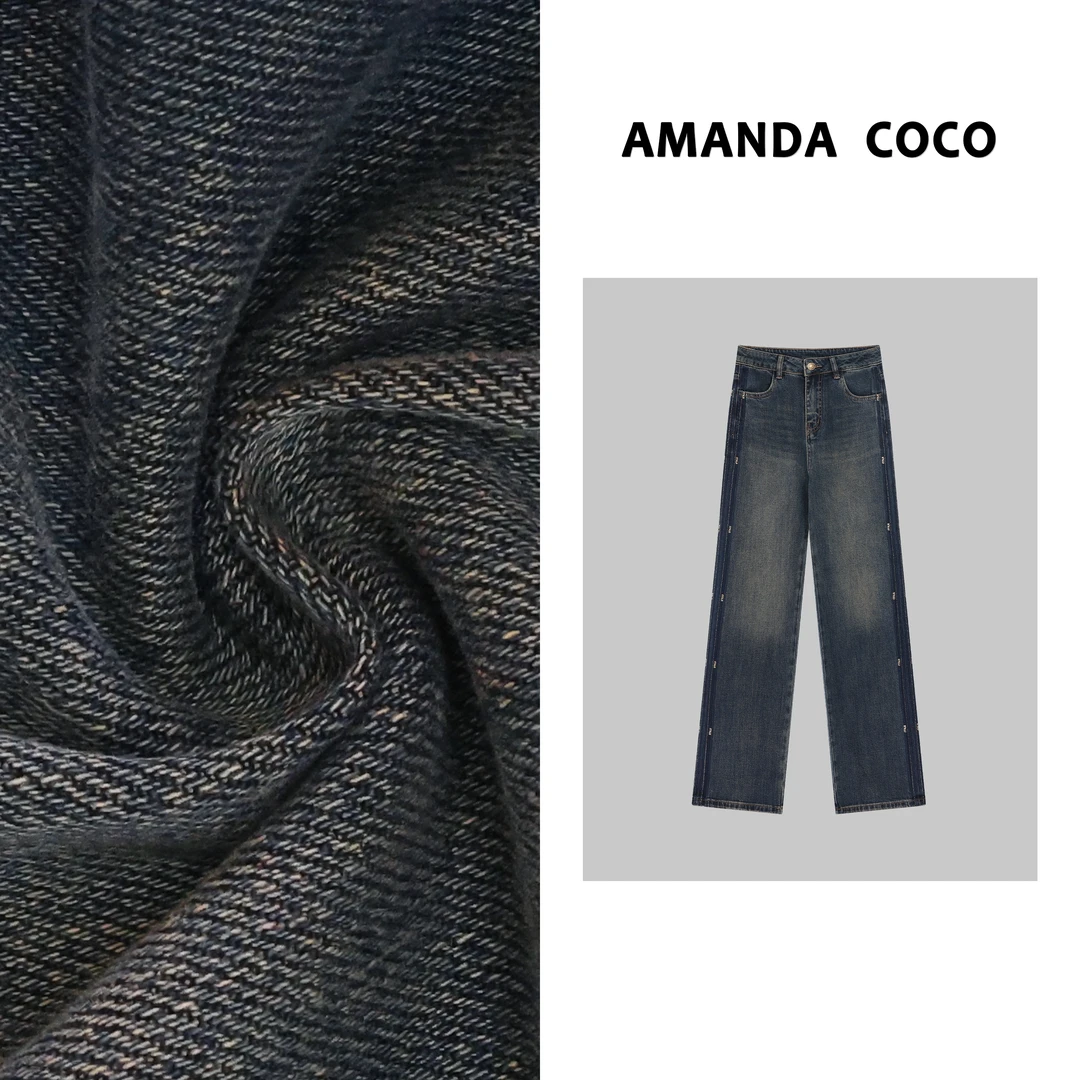 COCO | 欧货潮牌~高定侧面烫钻手缝牛仔阔腿裤