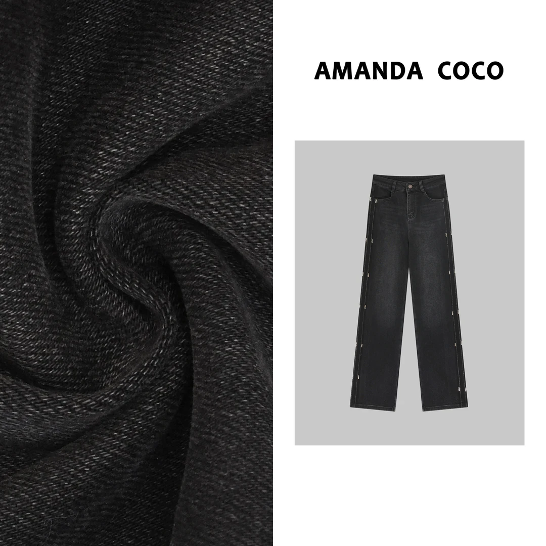 CoCo | 欧货潮牌~高定侧面烫钻手缝牛仔阔腿裤