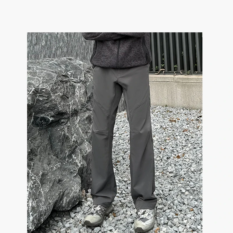 gangurru秋冬加厚加绒户外软壳休闲裤男款直筒3D立体解构弯刀防风