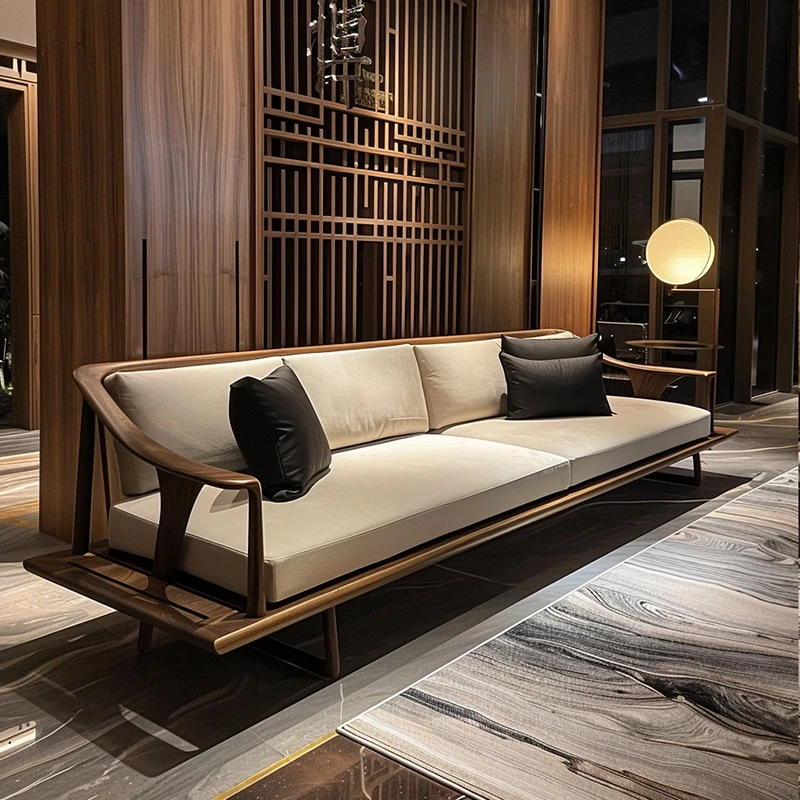 新中式北美黑胡桃木沙发家用客厅实木禅意直排高级感沙发家具定制