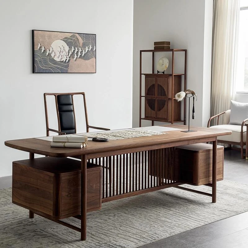 新中式茶桌家用书房实木办公桌椅老板桌轻奢高级感写字台定制家具