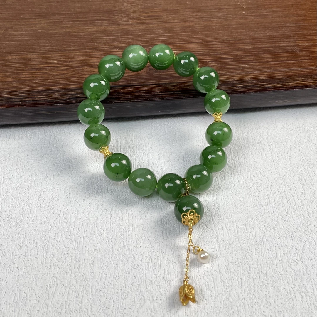 菲菲珠宝好*S925碧玉单圈圆珠约12mm手串