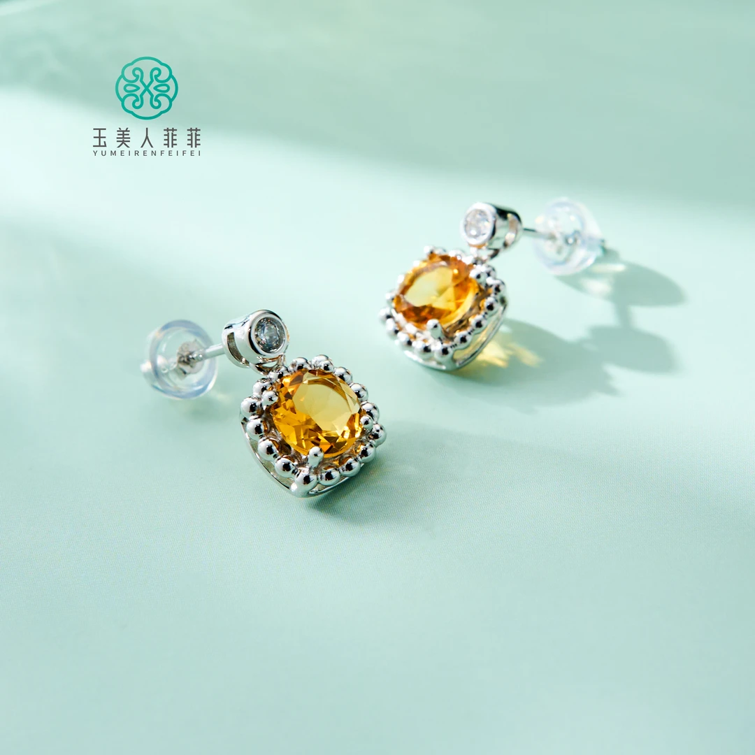 菲菲珠宝好~S925黄水晶方面切割耳坠约9*9mm